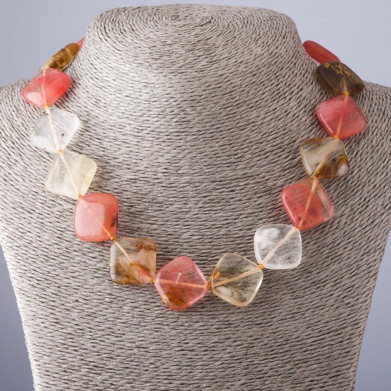 Chalcedony Necklace, Diamond-Shaped, 45 cm long, 20×20 mm
